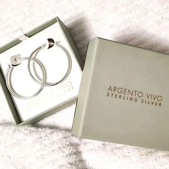 Argento Vivo Sterling Silver 35mm Hoop Earrings NEW In Gift Box Hoops - Picture 2 of 4
